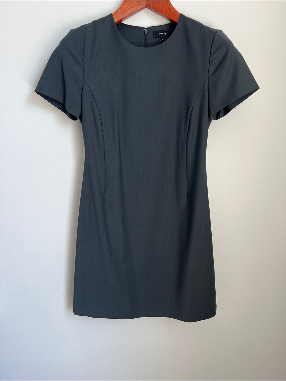 Theory | Dark Gray Short-Sleeve Sheath Mini Business Casual Office Dress Size 2